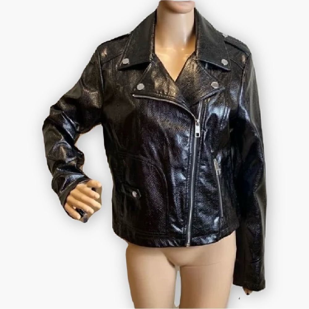 Guess faux leather black asymmetrical zip Moto jacket size S